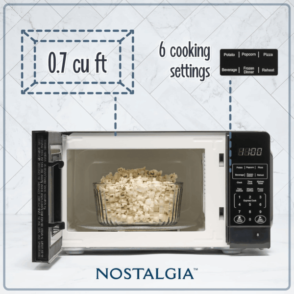 Modern Retro Countertop Microwave Oven - 700-Watt - 0.7 Cu Ft - 12 Pre-Programmed Cooking Settings - Digital Clock - Kitchen Appliances - Black - Image 2