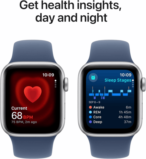 Watch SE (2Nd Gen) [GPS 40Mm] Smartwatch with Silver Aluminum Case with Denim Sport Band S/M. Fitness and Sleep Trackers, Crash Detection, Heart Rate Monitor, Retina Display - Image 5