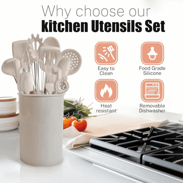 Kitchen Utensils Set-Silicone Cooking Utensils-35 Kitchen Gadgets & Spoons for Nonstick Cookware-Silicone and Stainless Steel Spatula Set-Best Kitchen Tools, Useful Pots and Pans Accessories (Khaki) - Image 5