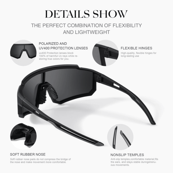 Polarized Sport Sunglasses for Men and Women, Lightweight TR90 Sun Glasses with UV Protection for Cycling Running - Image 9