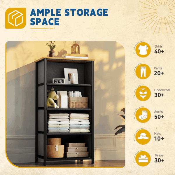 4 Drawers Dresser, Small Dresser for Bedroom, Fabric Storage Tower, Chest of Drawers, Organizer Unit for Closets, Living Room, Sturdy Steel Frame, Wooden Top, Easy Pull Handle - Image 5