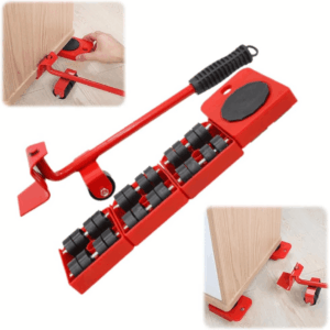 Furniture Lift Mover Tool Set,Furniture Lifter Tool Furniture Movers with Adjustable Height Lifting Tool Lever & 4 Wheels,Mover Dolly Sliders Tool for Heavy Furniture Appliances (Red, One Size)