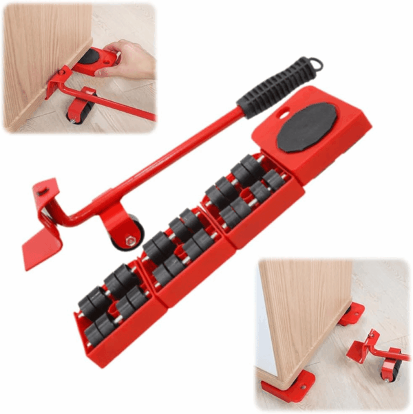 Furniture Lift Mover Tool Set,Furniture Lifter Tool Furniture Movers with Adjustable Height Lifting Tool Lever & 4 Wheels,Mover Dolly Sliders Tool for Heavy Furniture Appliances (Red, One Size)