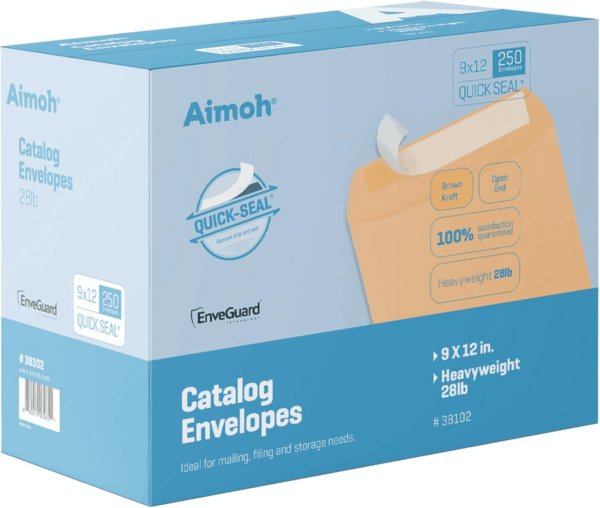 9 X 12 Self-Seal Brown Kraft Catalog Mailing Envelopes - 28Lb - 250 Count, 9X12 Inch (38302)
