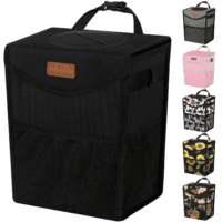 Car Trash Can with Lid, Cute Leakproof Car Trash Garbage Bag Hanging Vehicle Trash Bin Small Portable Automotive Garbage Cans Organizer for Back/Front Seat/Console(Trapezoid,Black)