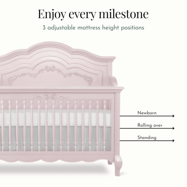 Aurora 5-In-1 Convertible Crib in Dusty Rose, Greenguard Gold Certified, Features 3 Mattress Height Settings, Sturdy and Spacious Baby Crib, Wooden Furniture - Image 5