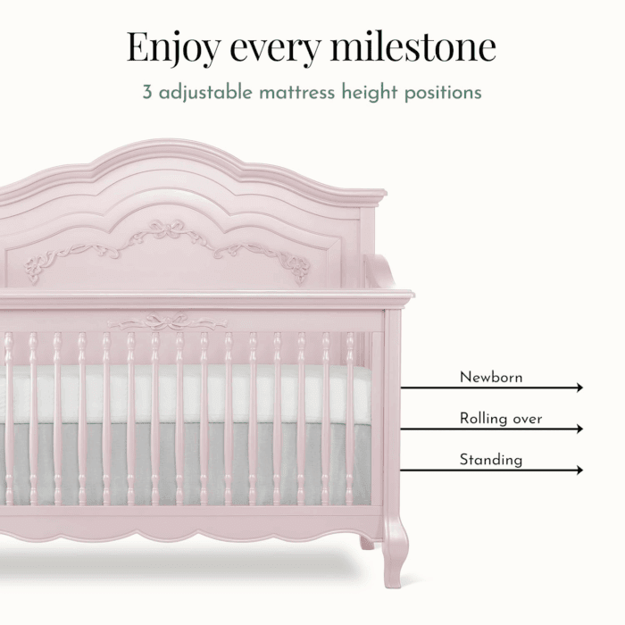 Aurora 5-In-1 Convertible Crib in Dusty Rose, Greenguard Gold Certified, Features 3 Mattress Height Settings, Sturdy and Spacious Baby Crib, Wooden Furniture - Image 5