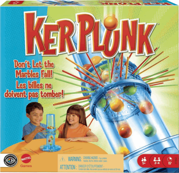 Kerplunk Kids Game, Easy-To-Learn Family Game for 2 to 4 Players, Don'T Let the Marbles Fall