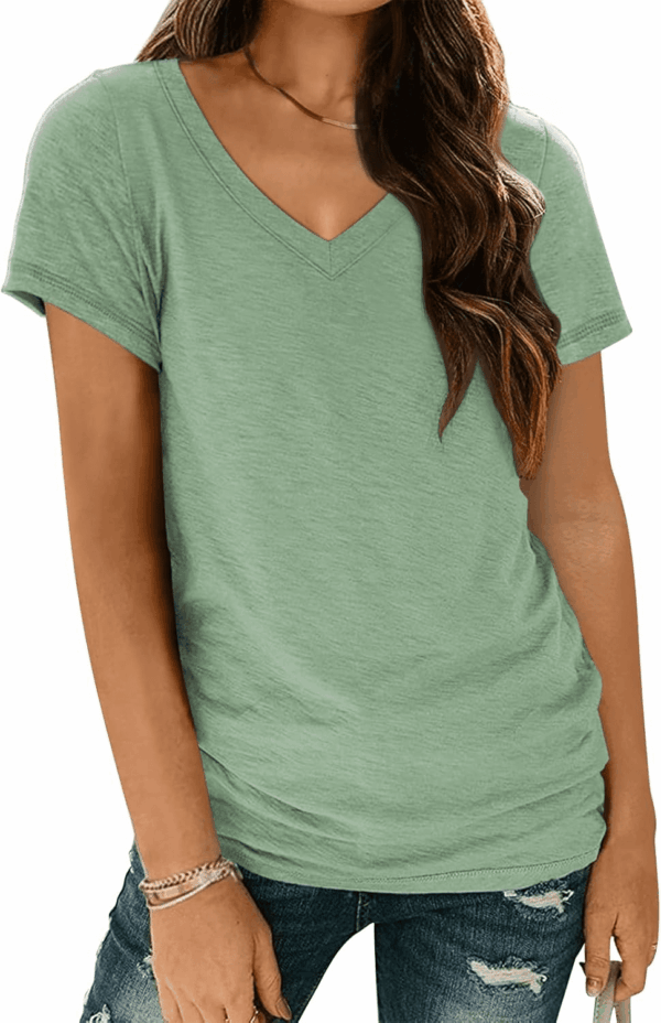 T-Shirts Short Sleeve V Neck Tees Tops for Women Fashion Trendy Lightweight Soft Casual Summer Outfits Clothes 2025