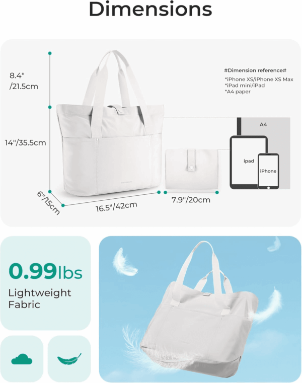 Tote Bag for Women, Foldable Tote Bag with Zipper Travel Large Shoulder Bag Handbag for Work-16.5''L X 6''Wx 14''H - Image 2