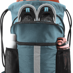 Drawstring Backpack Bag with Shoe Compartment, X-Large Black Gym Sports String Cinch Backpack