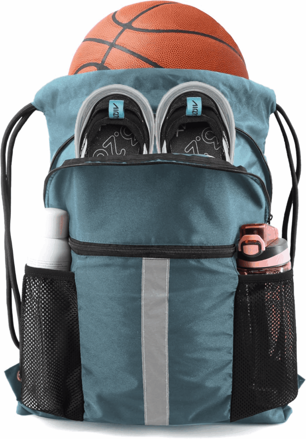 Drawstring Backpack Bag with Shoe Compartment, X-Large Black Gym Sports String Cinch Backpack