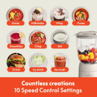 10 Speed Countertop Blender, Juicer & Smoothie Maker, Fits-Anywhere™ Kitchenware, Slim Flip & Store Design, Dishwasher Safe 48Oz Capacity Pitcher & Lid, Stainless Steel Blade, 450 Watt, Oatmilk - Image 5