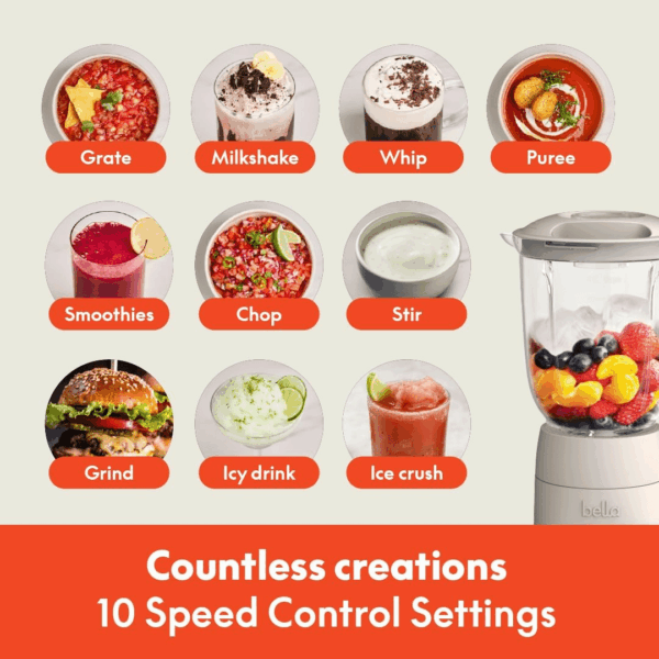 10 Speed Countertop Blender, Juicer & Smoothie Maker, Fits-Anywhere™ Kitchenware, Slim Flip & Store Design, Dishwasher Safe 48Oz Capacity Pitcher & Lid, Stainless Steel Blade, 450 Watt, Oatmilk - Image 5