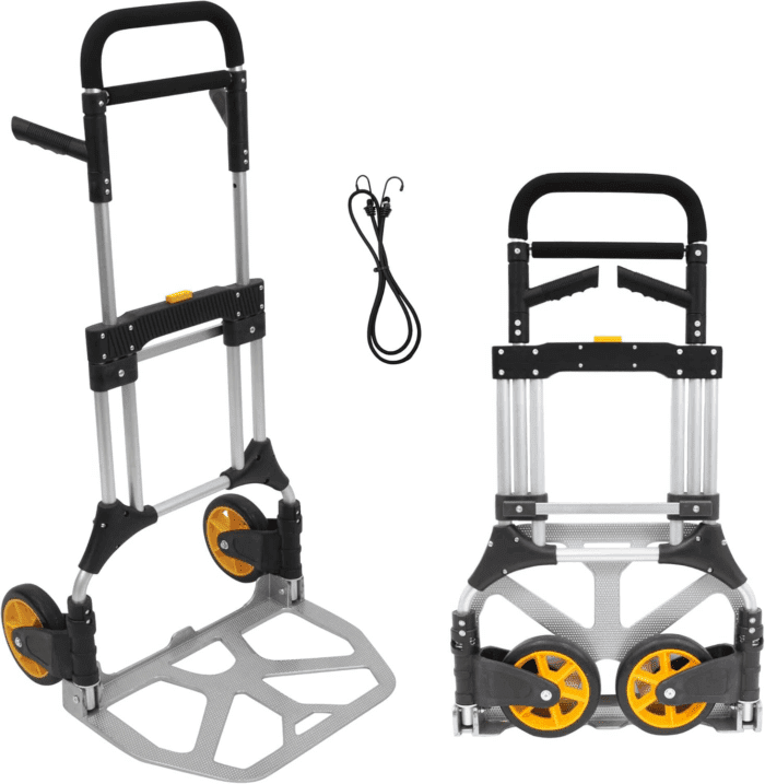 Folding Dolly, Aluminum Dolly Cart, 440 Lb Capacity Hand Cart, Dolly Cart with Wheels of Rubber, Telescoping Handle for Indoor Outdoor Travel, Foldable & Moving Dolly