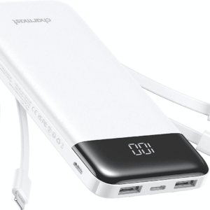 Portable Charger with Built in Cables, Portable Charger with Cords Wires Slim 10000Mah Travel Battery Pack 6 Outputs 3 Inputs 3A Fast Charging Power Bank for Samsung Google Pixel LG Moto Iphone Ipad