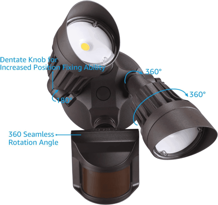 COB LED Security Light, Motion Sensor Flood Lights Outdoor, Aluminum, 3 Modes Motion Detector+Dusk to Dawn+Switch Control, 100-277V, Adjustable 2-Head, IP65, 5000K Daylight, ETL, Bronze - Image 4