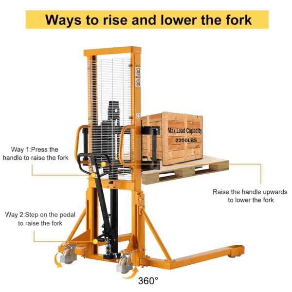 Manual Pallet Stacker with Straddle Legs 2200Lbs Capacity 63" Lift Height, Adjustable Forks - Image 5