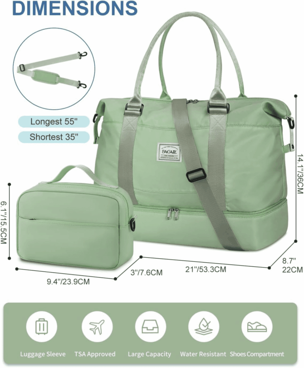 Travel Duffel Bag, Weekender Bags for Women, Overnight Gym Carry on Tote Bag with Wet Pocket, Hospital Mom Bag for Labor and Delivery - Extra Large Set, Olive Green - Image 7