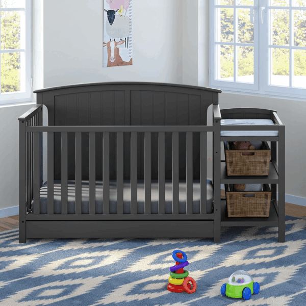 Steveston 5-In-1 Convertible Crib and Changer with Drawer (Gray) – GREENGUARD Gold Certified, Crib and Changing Table Combo with Drawer, Converts to Toddler Bed, Daybed and Full-Size Bed - Image 4
