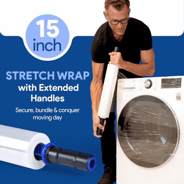 70 Gauge 15" Plastic Stretch Film/Wrap with Extended Handles 1000Ft Clear Moving Industrial Packing Heavy Duty Shrink Cling Durable Furniture (Extended Handles, 2 Pack) - Image 6