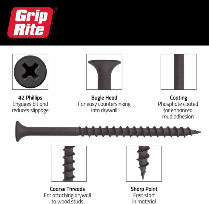 2CDWS1#6 X 2 Phillips Bugle Head Coarse Thread Sharp Point Drywall Screw, 1Lb Box - Image 3