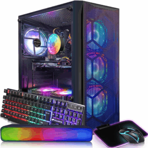 Gaming PC Desktop Computer, Intel Core I7 up to 3.9 Ghz, Radeon RX 580 8G, 16G RAM, 512G SSD, Wifi, Bluetooth 5.0, RGB Fan X6, RGB BT Sound Bar, Windows 10 Home