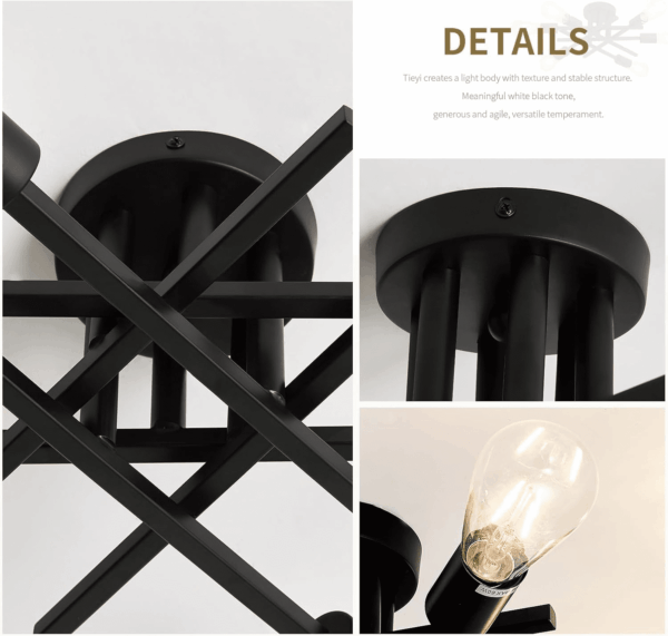 6-Lights Semi Flush Mount Ceiling Light Fixture 2-Pack Black Vintage Matte Sputnik Chandelier Ceiling Lamp for Farmhouse Dining Room Living Room Bedroom Kitchen Entryway - Image 5