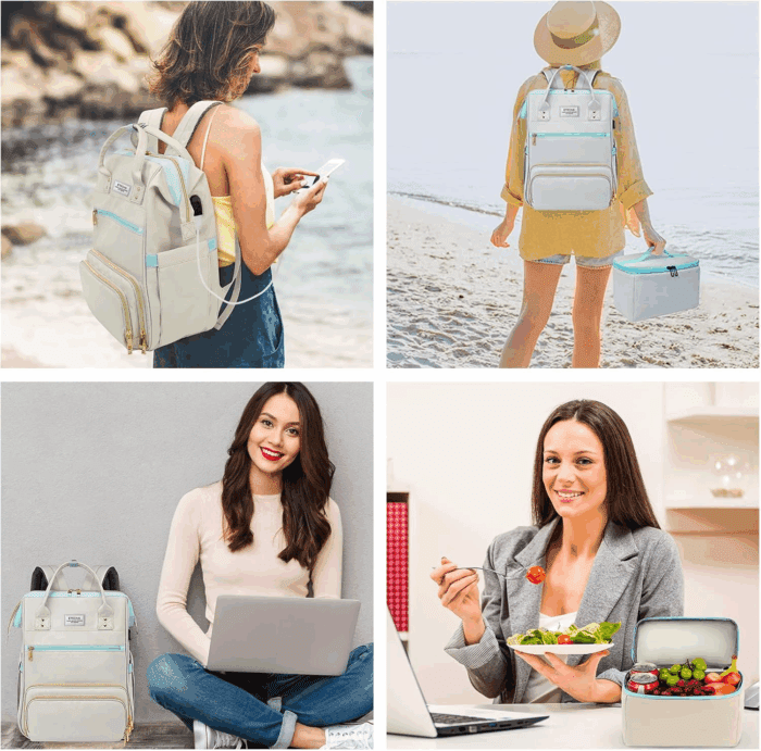 Lunch Backpack, 15.6 Inch Laptop Backpack with USB Port, Stylish Nurse, Teacher Work Bag with Insulated Cooler Lunch Box for Women Men/Travel, Grey Blue - Image 6