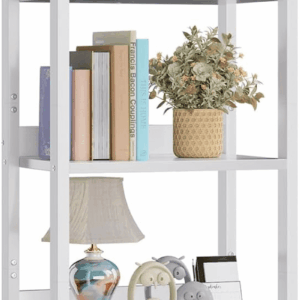 5 Tier Bookshelf with Drawer, Tall Narrow Bookcase with Shelves, Wood and Metal Book Shelf Storage Organizer, Modern Display Standing Shelf Unit for Bedroom, Living Room, Office, White