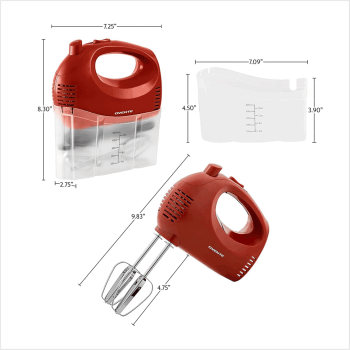 Portable 5 Speed Mixing Electric Hand Mixer with Stainless Steel Whisk Beater Attachments & Snap Storage Case, Compact Lightweight 150 Watt Powerful Blender for Baking & Cooking, Red HM151R - Image 11