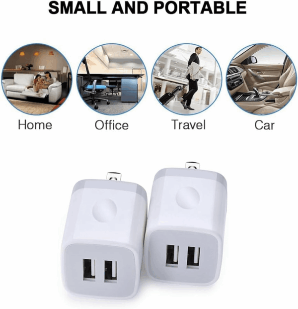 USB Wall Charger,  2Pack Dual Port 2.1Amp Fast Brick Base Adapter Charging Block Charger Cube Plug Box for Iphone 16E 16 Pro Max 15 14 13 12 11 Pro X 6 6S 7 8 Plus, Ipad, Samsung, Android - Image 7