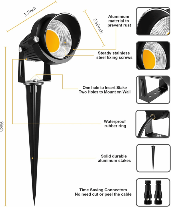 10W Low Voltage Landscape Lights LED Landscape Lighting with Connectors, 12V Outdoor Spotlights Yard Garden Pathway Lights, 1000LM Waterproof Warm White Light (14 Pack) - Image 3