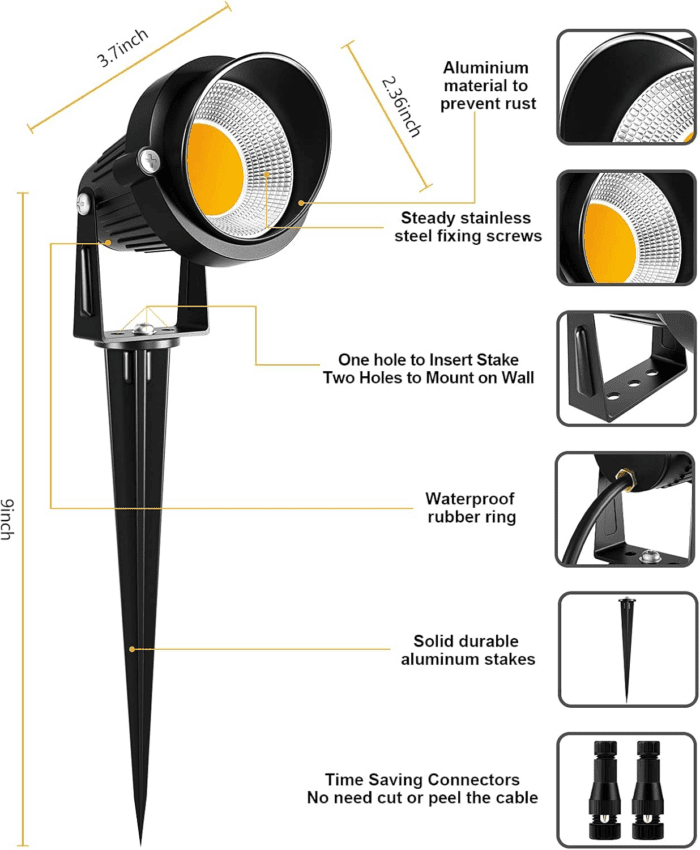 10W Low Voltage Landscape Lights LED Landscape Lighting with Connectors, 12V Outdoor Spotlights Yard Garden Pathway Lights, 1000LM Waterproof Warm White Light (14 Pack) - Image 3