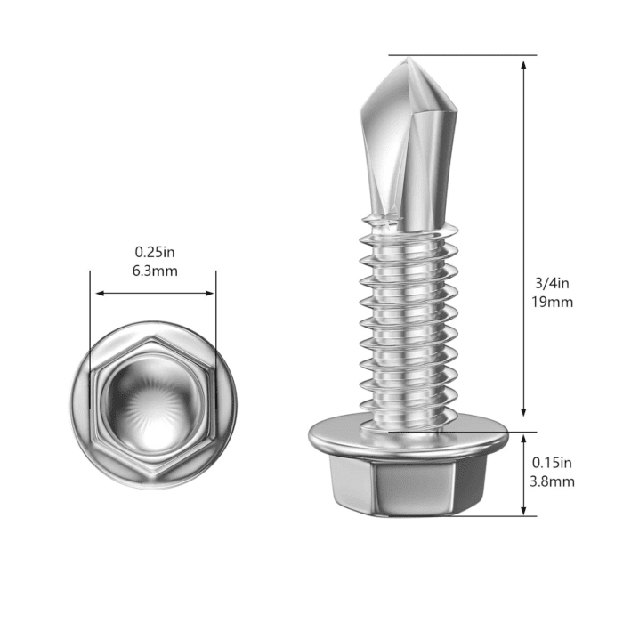 (300Pcs) #8×3/4" Hex Washer Head Self Drilling Screws, 410 Stainless Steel Metal Sheetscrews，Tek Screws, Self Drilling Screws, Self Tapping Screws,Sheet Metal Screws - Image 2