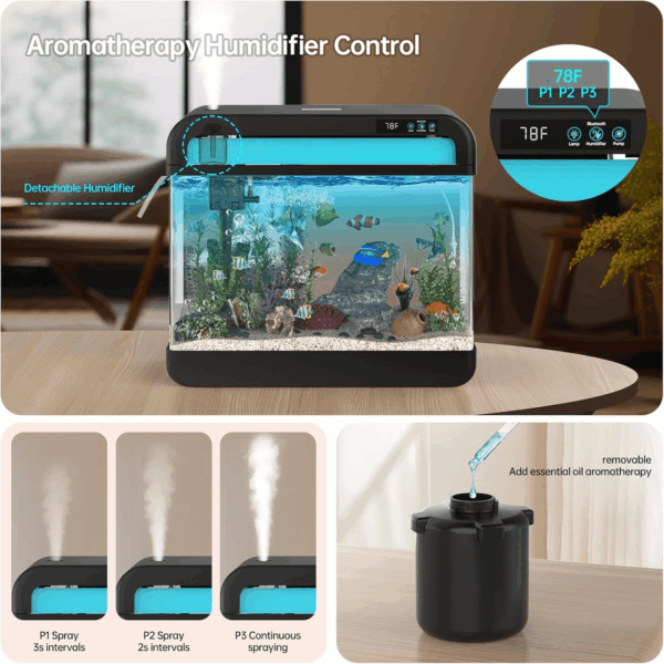 Fish Tank Aquarium 6.3 Gallon Fish Bowl with Music Humidifier 7 Color Auto-Looping Light Adjustable Quiet Pump, Temperature Display, Bottom Water Changer, HD Float Glass, Leak-Proof Thickened Base - Image 6