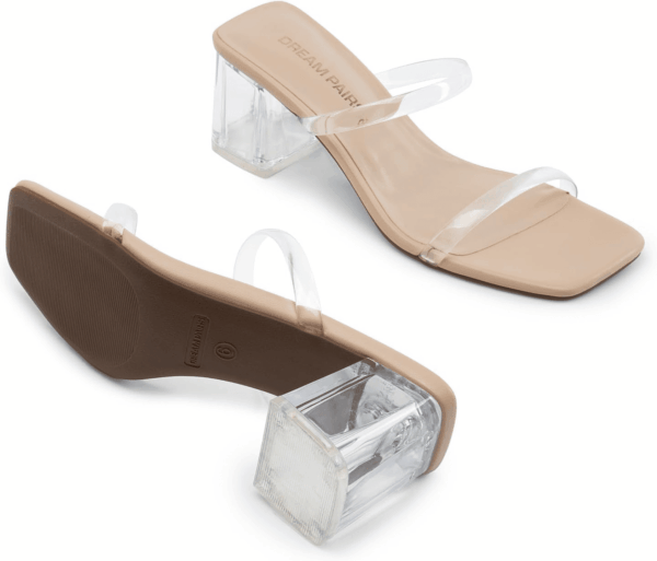 Sandal Heels for Women Low Square Open Toe Block Chunky Heels Slip on Slides Mules for Party Homecoming Daily - Image 3