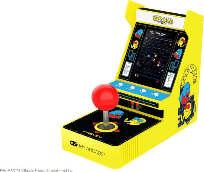 Pac-Man Joystick Player:Officially Licensed Retro Gaming Console, 2 Game Modes Classic Arcade Machine, Portable Game for Kids and Adults