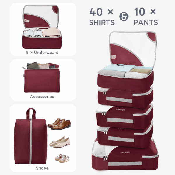 ALL INCLUDED 10 Set Sturdy Packing Cubes for Suitcases, Travel Essentials,Upgraded Anti-Tear Stitching, NEW Improved Luggage Packing Organizers for Travel Accessories (Burgundy) - Image 5