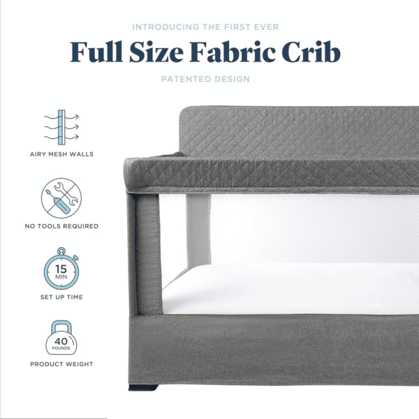 Lunaire Full Size Crib & Playard | Breathable Mesh Baby Crib | Tool-Free Assembly Baby Bed | Charcoal Tweed - Image 2