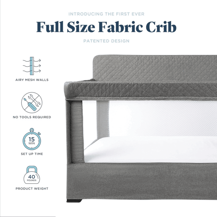 Lunaire Full Size Crib & Playard | Breathable Mesh Baby Crib | Tool-Free Assembly Baby Bed | Charcoal Tweed - Image 2