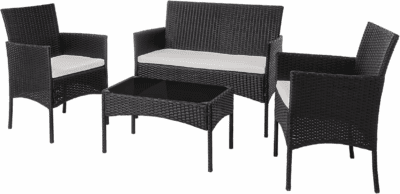 4 Piece Outdoor Patio Furniture Sets, Small Wicker Patio Conversation Furniture Rattan Chair Set with Tempered Glass Coffee Table for Backyard Porch Garden Poolside Balcony - Image 7