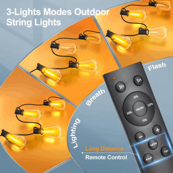 Outdoor String Led Patio Lights - 100Ft 30M outside Waterproof Light with Remote Dimmable ST38 Shatterproof Bulb Connectable Hanging Outdoor Electric Lighting for Backyard Yard Gazebo Porch Party - Image 2