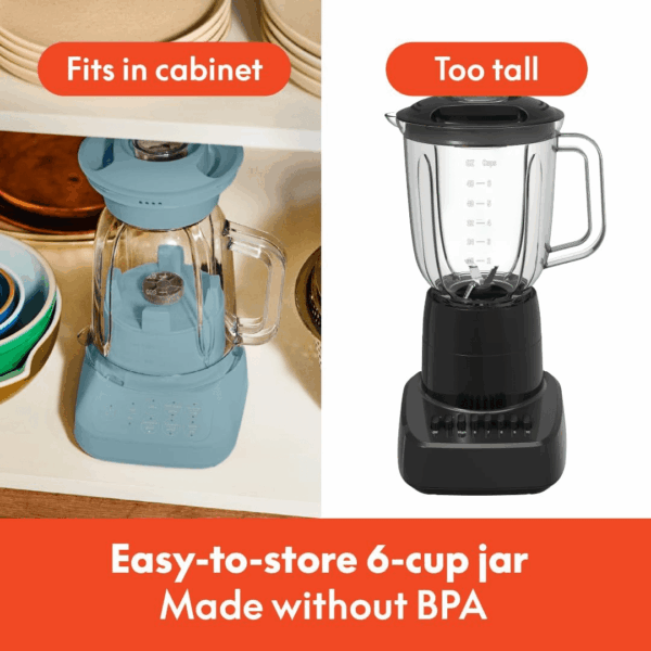 10 Speed Countertop Blender, Juicer & Smoothie Maker, Fits-Anywhere™ Kitchenware, Slim Flip & Store Design, Dishwasher Safe 48Oz Capacity Pitcher & Lid, Stainless Steel Blade, 450 Watt, Surf - Image 3
