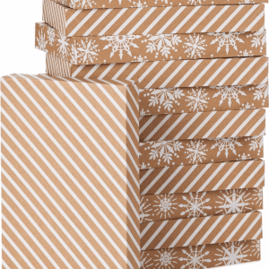 Medium Christmas Gift Boxes with Lids (12 Shirt Boxes, 3 Designs: Navy Snowflakes, Gold Trees, Peace on Earth) for Christmas, Hanukkah, Holiday Parties