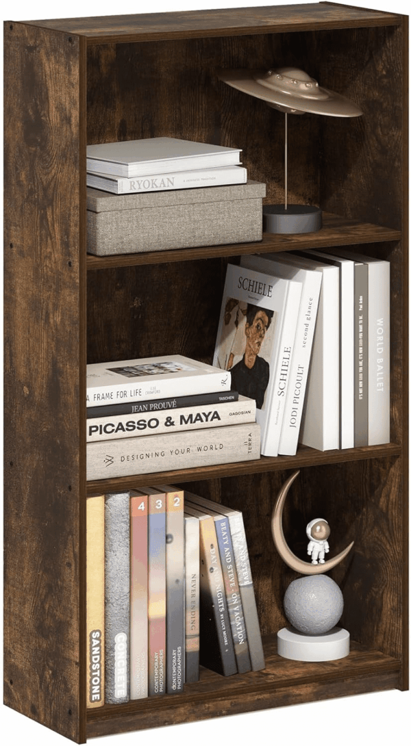 Basic 3-Tier Bookcase Storage Shelves, Amber Pine - Image 4