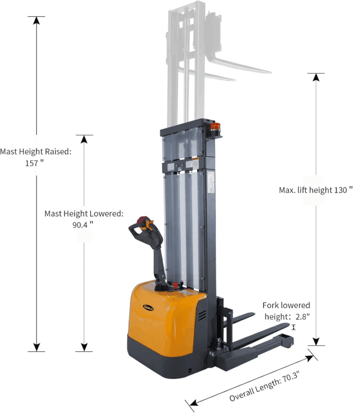Electric Walkie Stacker, 3300 Lbs Capacity 130“ Lift Height Powered Drive and Lift Electric Stacker, with Straddle Legs Adjustable Forks Material Lift - Image 2