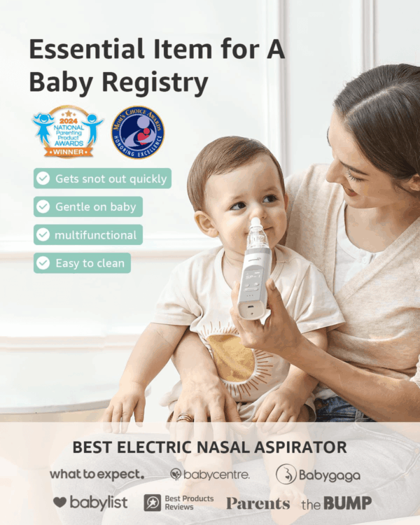 Nasal Aspirator for Baby, Electric Nose Aspirator for Toddler, Baby Nose Sucker, Automatic Nose Cleaner with 3 Silicone Tips, Adjustable Suction Level, Music and Light Soothing Function - Image 2