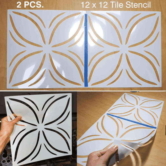 2 Pcs 12" X 12" Tile Stencil Painting Stencil for Walls and Floors - Reusable - Stencils for Painting - Stencil for Home Decor (Design-6) - Image 2