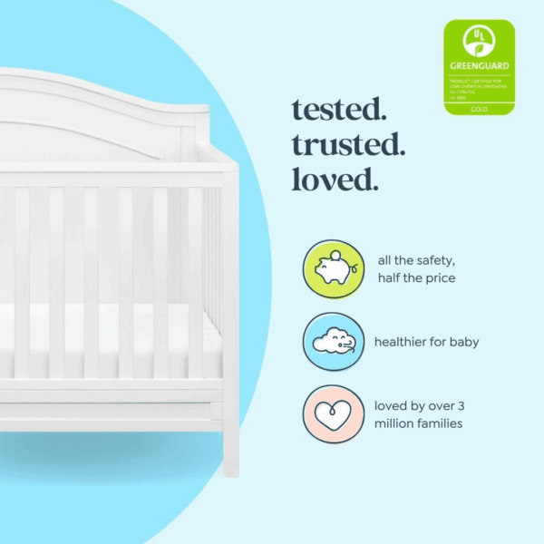 Charlie 4-In-1 Convertible Crib - GREENGUARD Gold Certified - Converts from Baby Crib to Toddler Bed, Daybed, and Full-Size Bed Effortlessly - 4 Adjustable Heights - Wooden White Baby Bed - Image 4